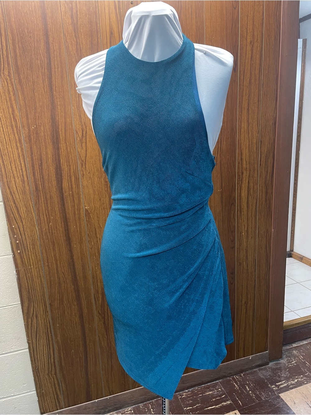 Teal Halter Mini Dress with Side Drape